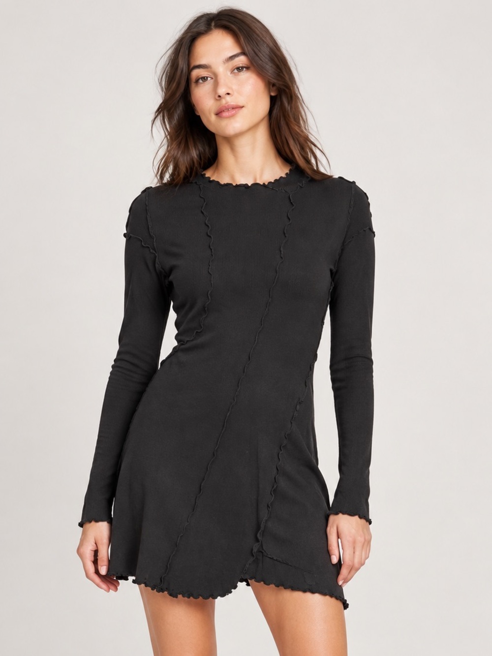 We the Free Black Long-Sleeve Seam Detail Dress